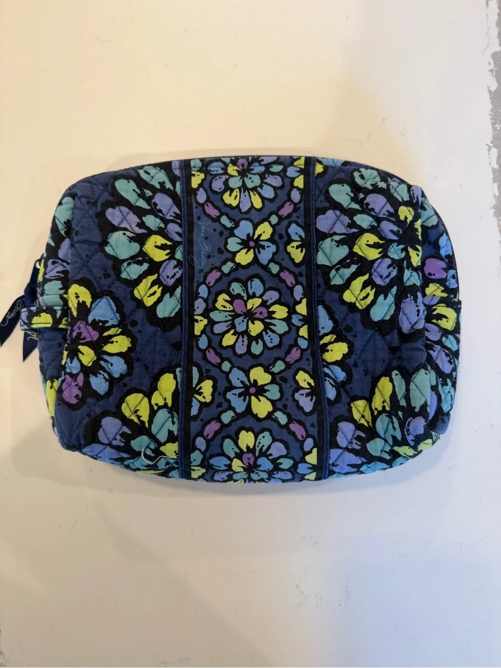 Vera Bradley Quilted Floral Cosmetic Bag - Navy, Teal & Yellow